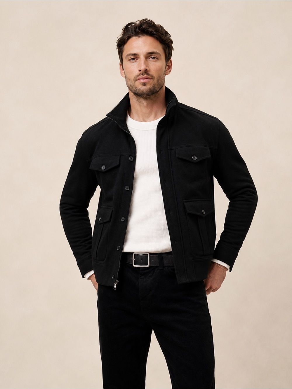 Banana Republic Honeycomb Sweatshirt Jacket XXL Utility Overshirt Black